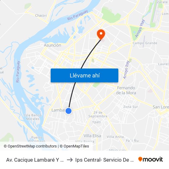 Av. Cacique Lambaré Y Calle Escobar to Ips Central- Servicio De Traumatologia map