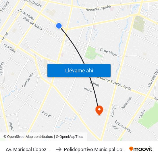 Av. Mariscal López X Melgarejo to Polideportivo Municipal Coronel Martinez map