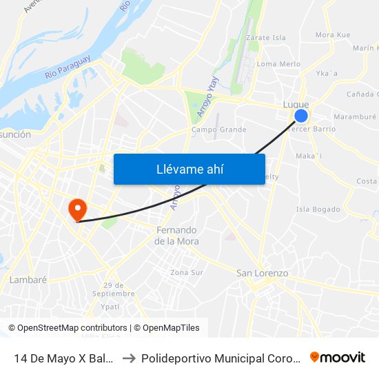 14 De Mayo X Balderrama to Polideportivo Municipal Coronel Martinez map