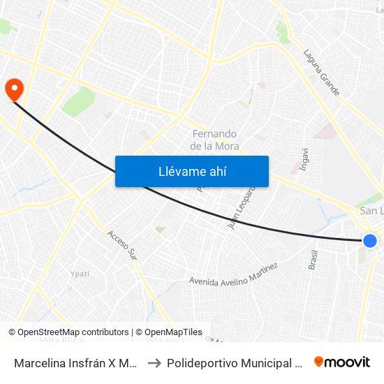 Marcelina Insfrán X Mcal. Estigarribia to Polideportivo Municipal Coronel Martinez map