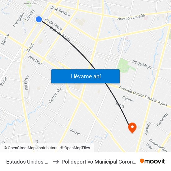 Estados Unidos X Azara to Polideportivo Municipal Coronel Martinez map