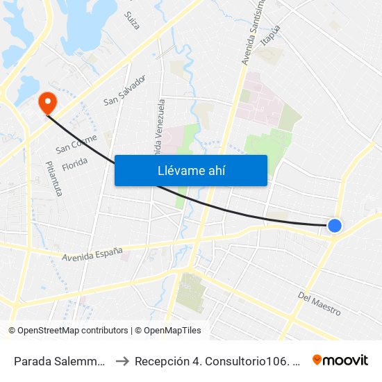 Parada Salemma Super Center to Recepción 4. Consultorio106. Centro Médico La Costa map