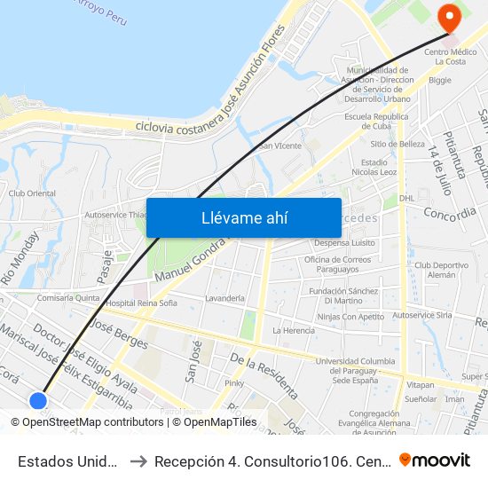 Estados Unidos X Azara to Recepción 4. Consultorio106. Centro Médico La Costa map