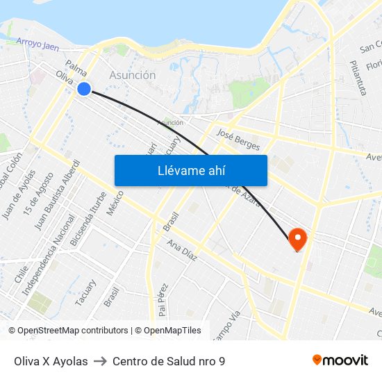 Oliva X Ayolas to Centro de Salud nro 9 map