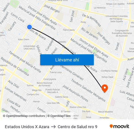 Estados Unidos X Azara to Centro de Salud nro 9 map