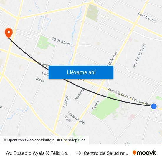 Av. Eusebio Ayala X Félix Lopéz to Centro de Salud nro 9 map