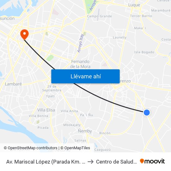 Av. Mariscal López (Parada Km. 17 (1/2)) to Centro de Salud nro 9 map