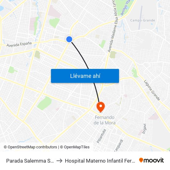 Parada Salemma Super Center to Hospital Materno Infantil Fernando de la Mora map