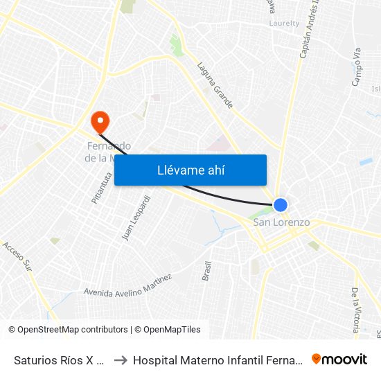 Saturios Ríos X Dr. Pellón to Hospital Materno Infantil Fernando de la Mora map