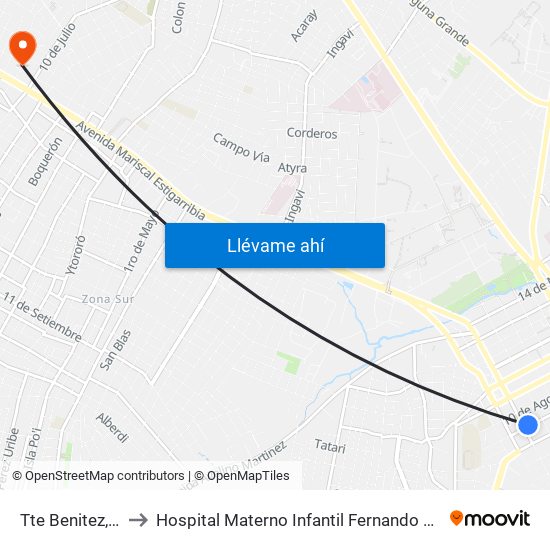 Tte Benitez, 326 to Hospital Materno Infantil Fernando de la Mora map