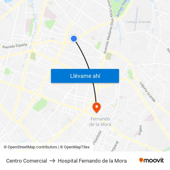 Centro Comercial to Hospital Fernando de la Mora map