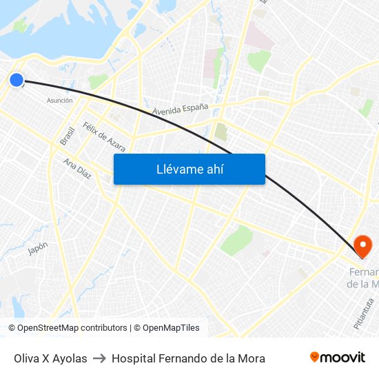 Oliva X Ayolas to Hospital Fernando de la Mora map