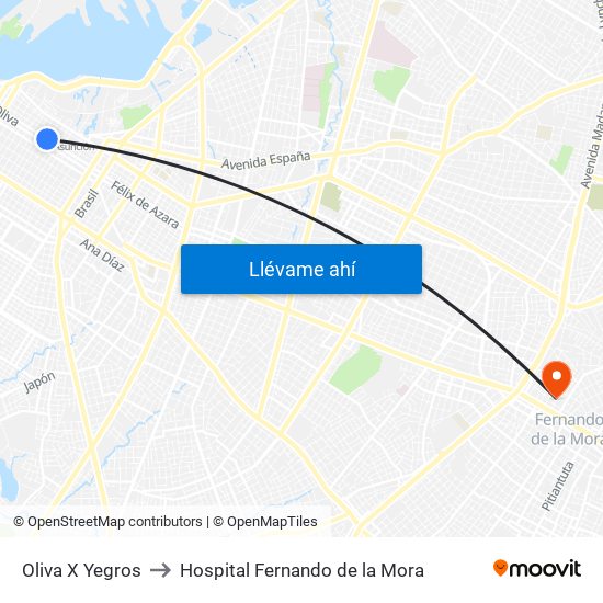 Oliva X Yegros to Hospital Fernando de la Mora map