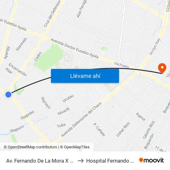 Av. Fernando De La Mora X Av. Argentina to Hospital Fernando de la Mora map