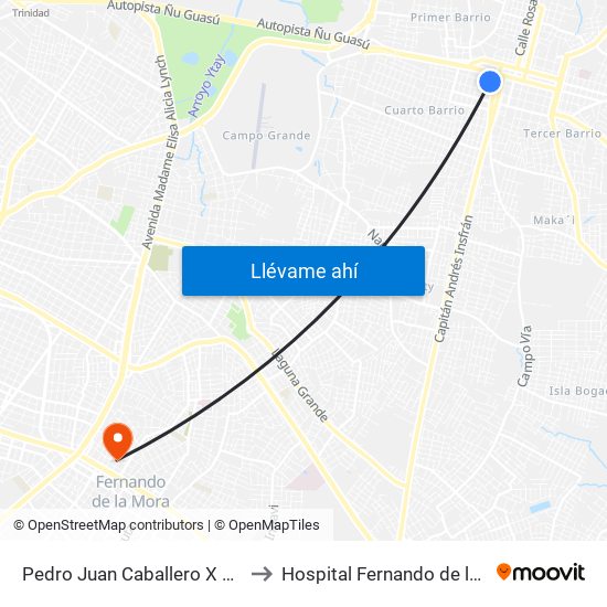 Pedro Juan Caballero X Herrera to Hospital Fernando de la Mora map