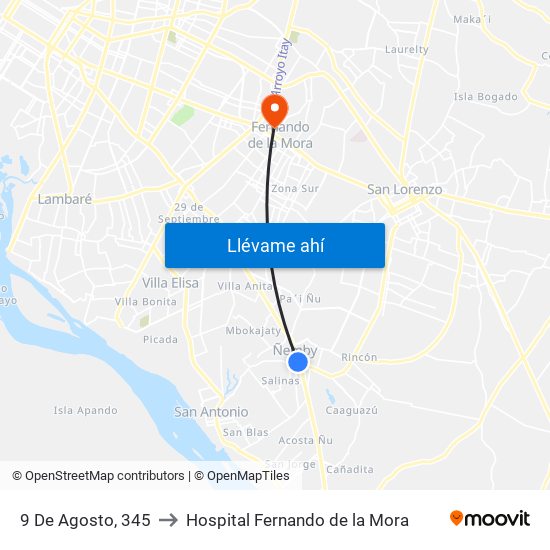 9 De Agosto, 345 to Hospital Fernando de la Mora map