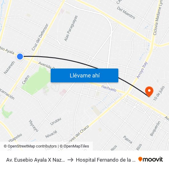 Av. Eusebio Ayala X Nazareth to Hospital Fernando de la Mora map