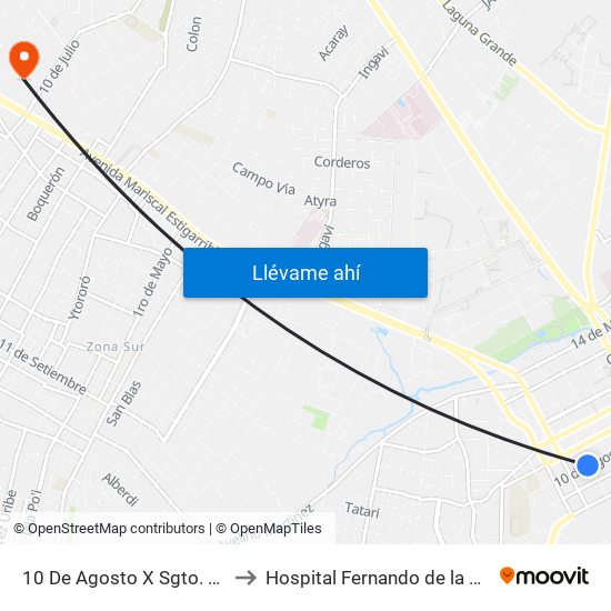 10 De Agosto X Sgto. Silva to Hospital Fernando de la Mora map