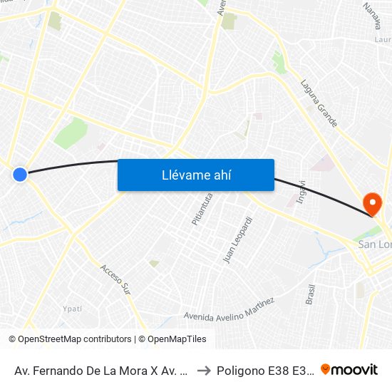 Av. Fernando De La Mora X Av. República Argentina to Poligono E38 E39 E40 E41a map