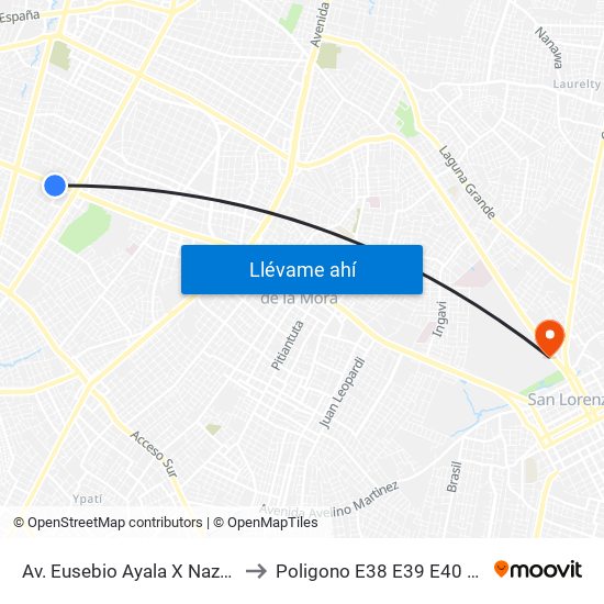 Av. Eusebio Ayala X Nazareth to Poligono E38 E39 E40 E41a map