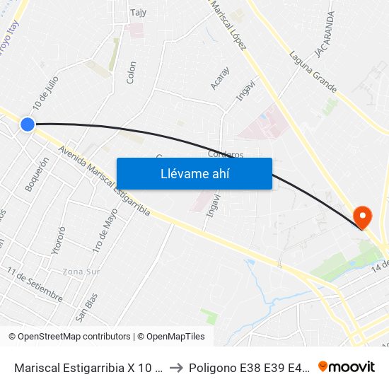 Mariscal Estigarribia X 10 De Julio to Poligono E38 E39 E40 E41a map