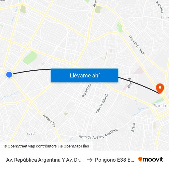 Av. República Argentina Y Av. Dr. Fernando De La Mora to Poligono E38 E39 E40 E41a map