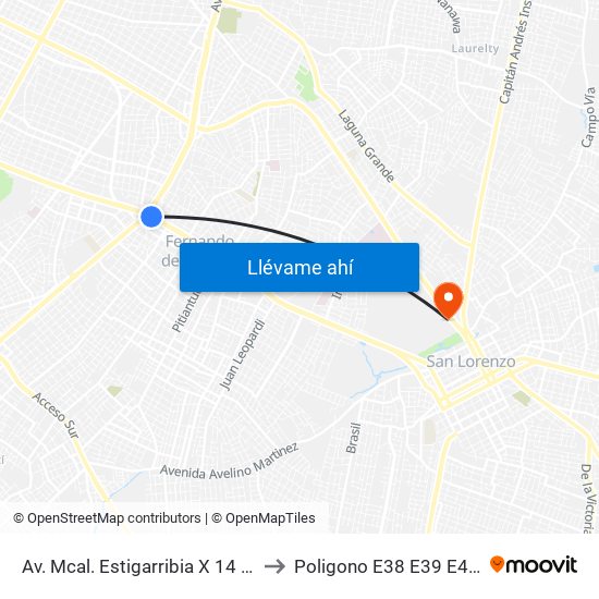 Av. Mcal. Estigarribia X 14 De Mayo to Poligono E38 E39 E40 E41a map