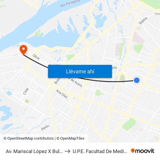 Av. Mariscal López X Bulnes to U.P.E. Facultad De Medicina map