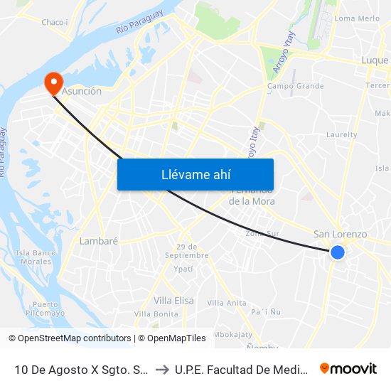 10 De Agosto X Sgto. Silva to U.P.E. Facultad De Medicina map