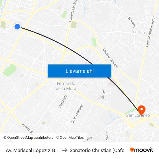 Av. Mariscal López X Bulnes to Sanatorio Christian (Cafeteria) map