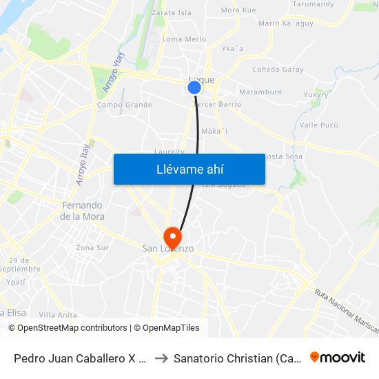 Pedro Juan Caballero X Herrera to Sanatorio Christian (Cafeteria) map