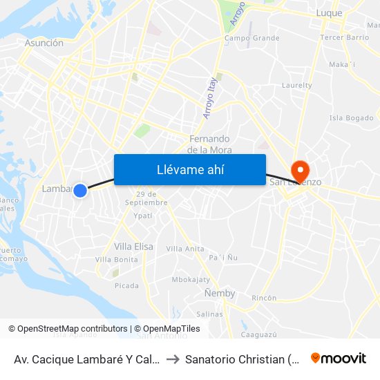 Av. Cacique Lambaré Y Calle Escobar to Sanatorio Christian (Cafeteria) map
