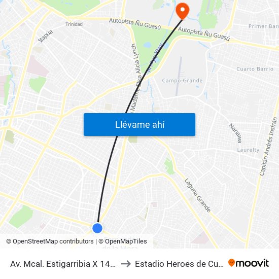 Av. Mcal. Estigarribia X 14 De Mayo to Estadio Heroes de Curupayty. map