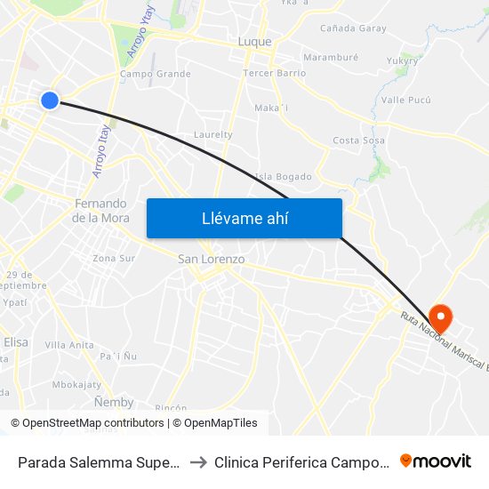 Parada Salemma Super Center to Clinica Periferica Campo Vía -IPS map