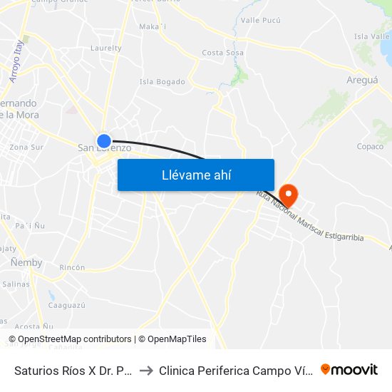 Saturios Ríos X Dr. Pellón to Clinica Periferica Campo Vía -IPS map