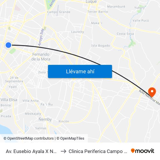Av. Eusebio Ayala X Nazareth to Clinica Periferica Campo Vía -IPS map