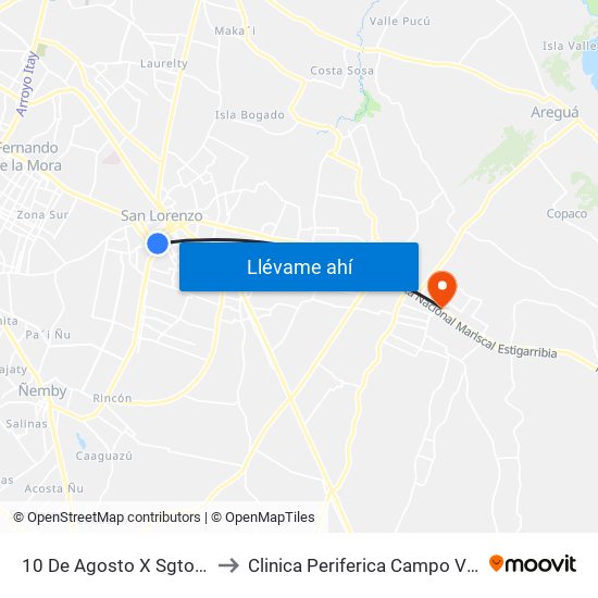 10 De Agosto X Sgto. Silva to Clinica Periferica Campo Vía -IPS map