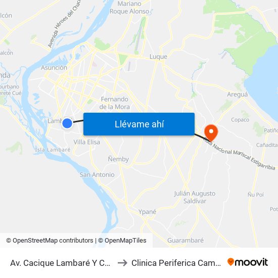 Av. Cacique Lambaré Y Calle Escobar to Clinica Periferica Campo Vía -IPS map