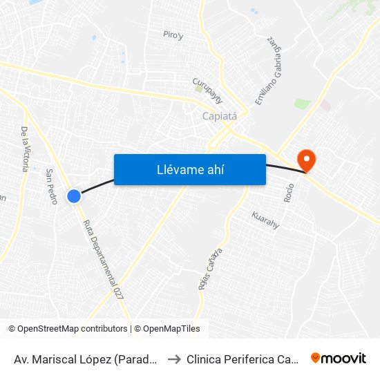 Av. Mariscal López (Parada Km. 17 (1/2)) to Clinica Periferica Campo Vía -IPS map
