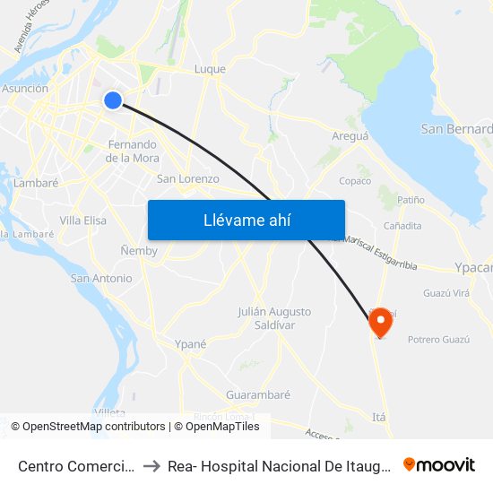 Centro Comercial to Rea- Hospital Nacional De Itaugua map