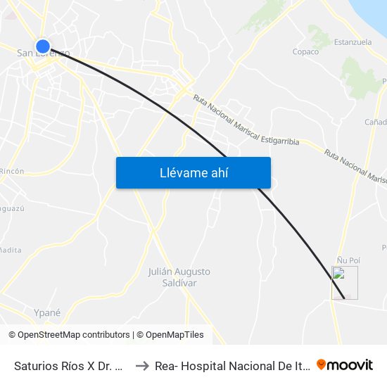 Saturios Ríos X Dr. Pellón to Rea- Hospital Nacional De Itaugua map