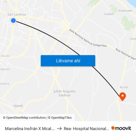 Marcelina Insfrán X Mcal. Estigarribia to Rea- Hospital Nacional De Itaugua map