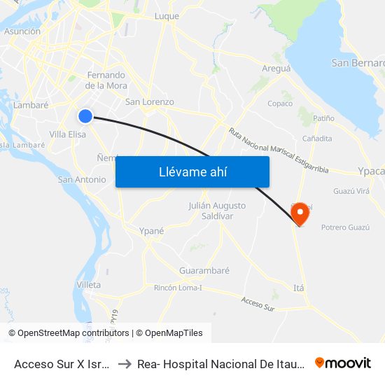 Acceso Sur X Israel to Rea- Hospital Nacional De Itaugua map