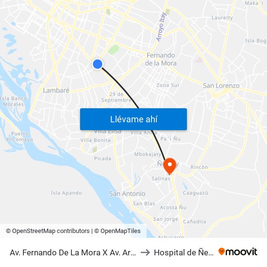 Av. Fernando De La Mora X Av. Argentina to Hospital de Ñemby map