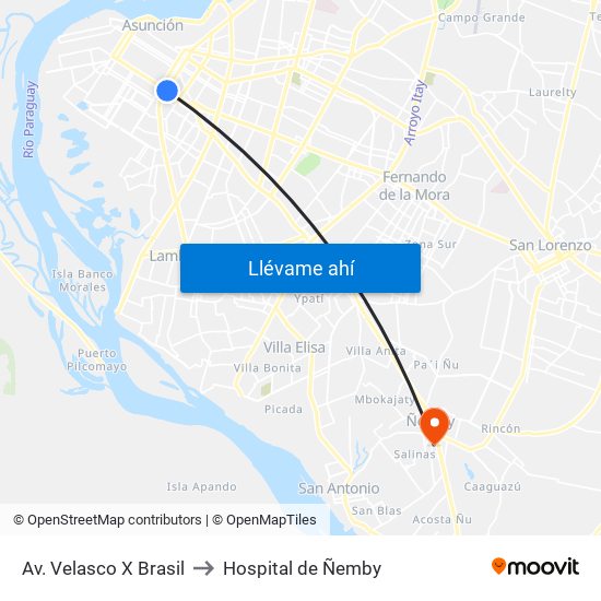 Av. Velasco X Brasil to Hospital de Ñemby map