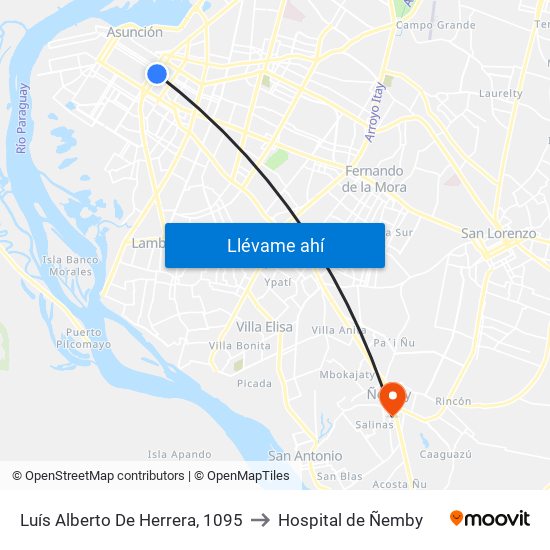 Luís Alberto De Herrera, 1095 to Hospital de Ñemby map