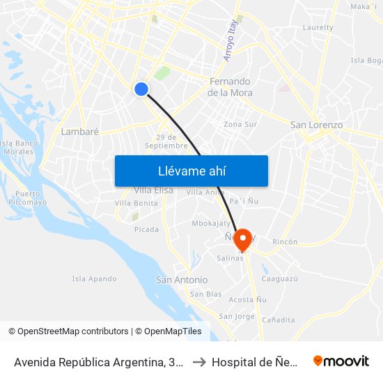 Avenida República Argentina, 3016 to Hospital de Ñemby map