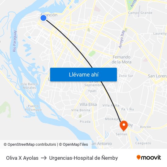 Oliva X Ayolas to Urgencias-Hospital de Ñemby map