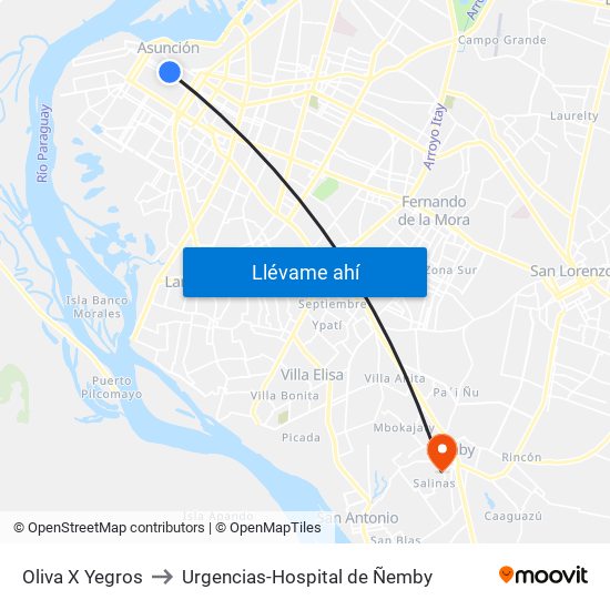 Oliva X Yegros to Urgencias-Hospital de Ñemby map