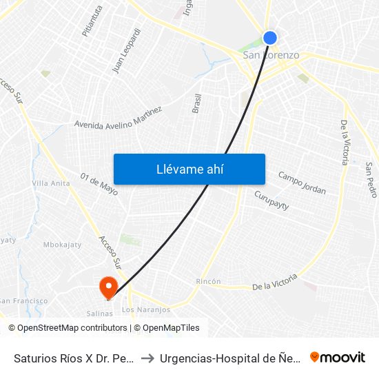 Saturios Ríos X Dr. Pellón to Urgencias-Hospital de Ñemby map